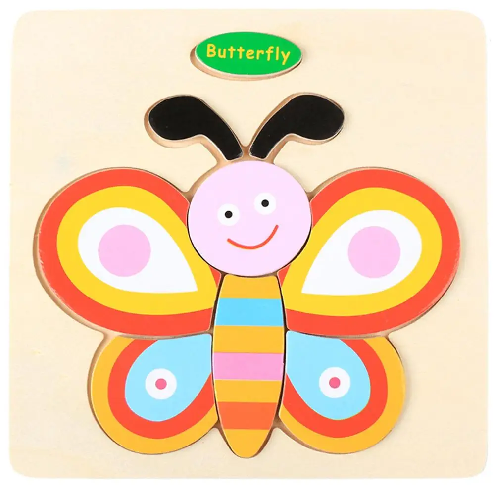 butterfly 3D деревянная Когнитивная головоломка для животных, головоломка для кошек, собак, слонов, деревянные игрушки для малышей, детские развивающие игрушки для детей - Цвет: butterfly