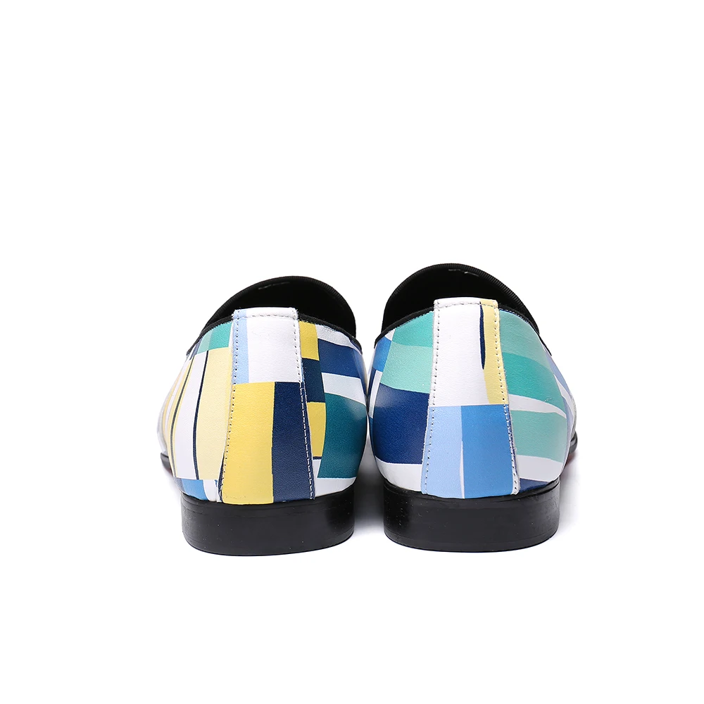 

Christia Bella Stripe Printing Men Loafers New Fashion Simplicity Genuinel Leather Men Flats Big Size Formal Slip on Party Shoes