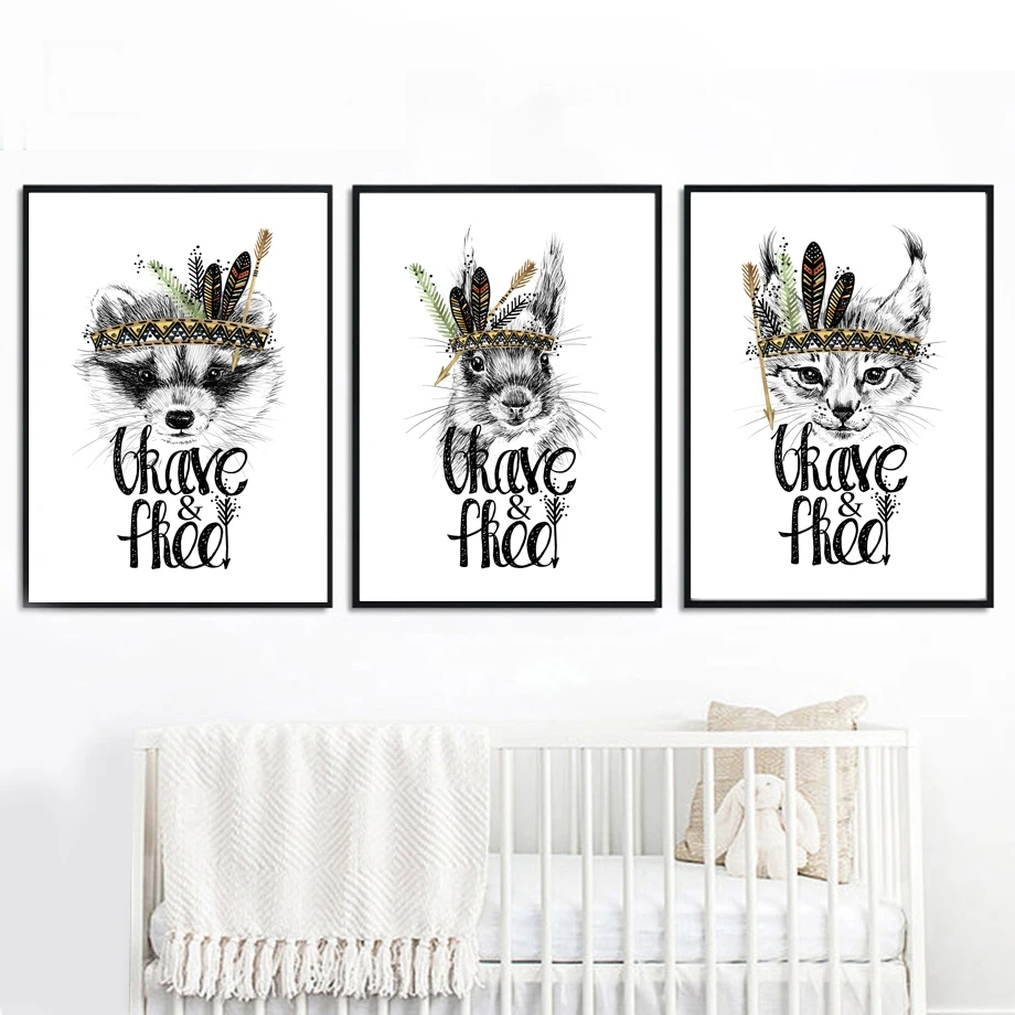 

Bunny Cat Raccoon Posters And Prints Wall Art Canvas Painting Wall Poster Nordic Style Kids Bedroom Baby Girl Room Decoration