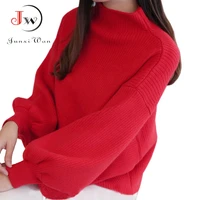 new winter women sweater fashion turtleneck lantern sleeve pullovers loose knitted female jumper tops pull femme
