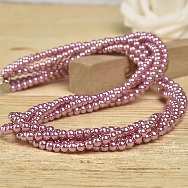 Оптовая продажа 4 мм светло красное ожерелье искусственного жемчуга 20 дюймов