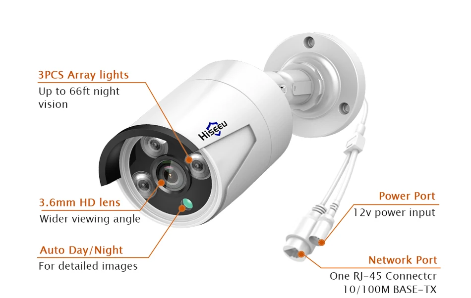 Hiseeu 4MP POE ip-камера наружная Водонепроницаемая H.265 CCTV пуля камера ночного видения P2P Обнаружение движения ONVIF для PoE NVR 48 В