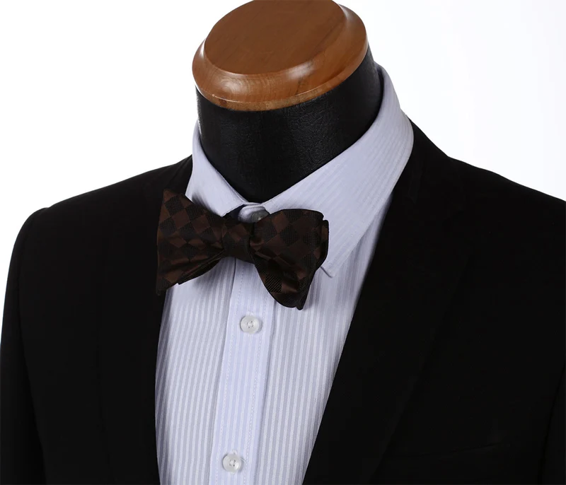 BC329Z коричневый Клетчатый 100% Шелковый жаккардовый тканый мужской галстук бабочка