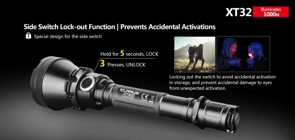 Идеальный KLARUS XT32 CREE XP-L HI V3 светодиодный фонарик 1200лм с 2 батареями 18650 для охоты, туризма, кемпинга
