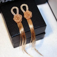 fashion korean exaggerated silver long flower chain earrings for women vintage luxury punk rock earrings rose gold gun black