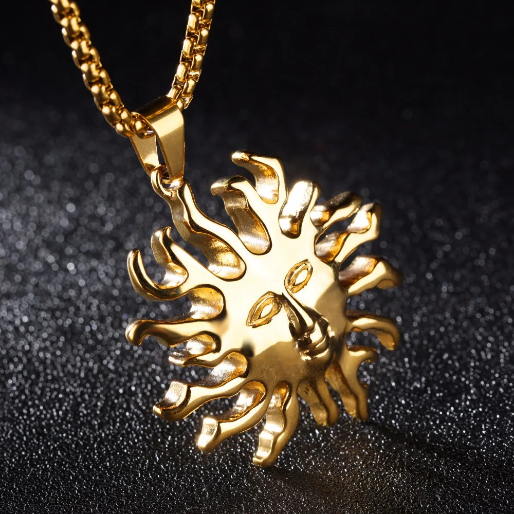 SIZZZ 2017 New European and American accessories wholesale retro titanium steel men's sun pendant | Украшения и аксессуары