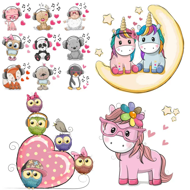 

Cute Small Animal Iron on Patches Heat-sensitive stickers Owl Thermo Transfer for Clothes Unicorn Kids DIY Tops decor T-shirt E