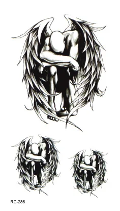 Временная водостойкая Татуировка RC2286 с крыльями мужская серая искусственная