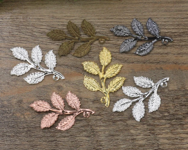 Wholesale 32*50MM 50pcs/lot 7 Colors European Leaf Charms DIY Jewelry Materials Vintage Branch Leaf Pendant Charms finding