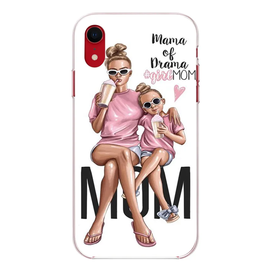 Мягкий силиконовый чехол OUTMIX Baby and Mom Girl queen для iPhone 7 8 plus X XS XR max 5 5S 6 6S Черная