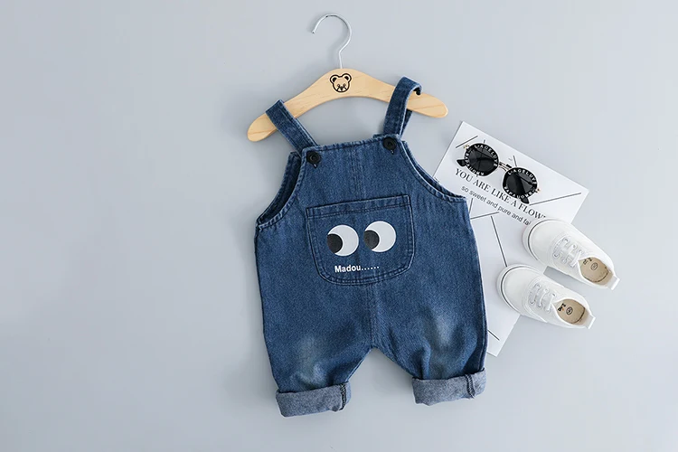 Children Clothing Boys Denim Overalls Set Cute Cartoon Eye Striped Top and Bib Jeans 2PCS Kid Boy Boys Girls Clothes