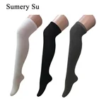 3 парыкорсаж. Чулки женские до бедра выше колена хлопковые однотонные сексуальные милые облегающие Дамские женские осенне-зимние