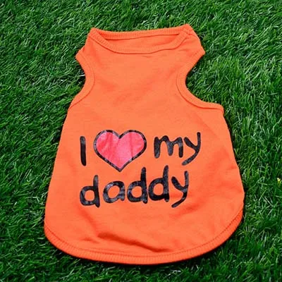 orange Одежда для домашних животных «I Love Mommy» с принтом, одежда для кошек собак, футболки, летняя дышащая хлопковая Футболка для котят, кошек, щенков, маленьких собак - Цвет: orange