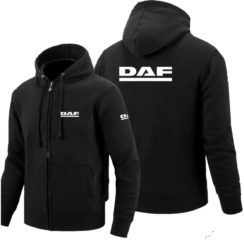 Толстовка на молнии с логотипом DAF, мужские толстовки на молнии, осенняя толстовка с капюшоном, зимняя длинная модная повседневная одежда - Цвет: Черный