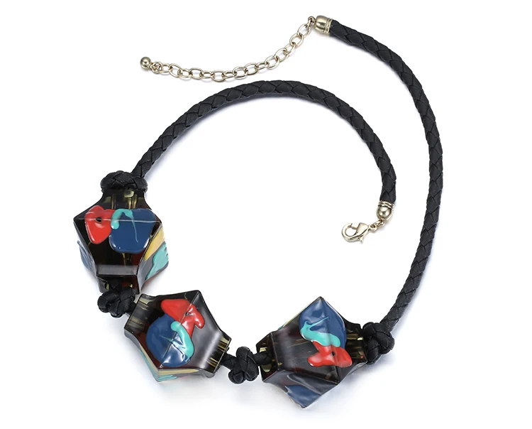 Resin geometric choker necklace handmade painted beaded necklaces for women colorful enamel art rope short necklace eManco