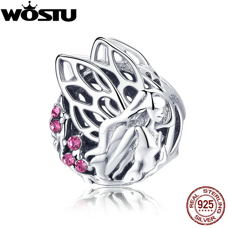 WOSTU, лидер продаж, 925 пробы, серебряная бабочка, фея, шарм, бисер, подходит для аутентичных DIY браслетов, кулон, S925 Серебряное ювелирное изделие, подарок, FIC921