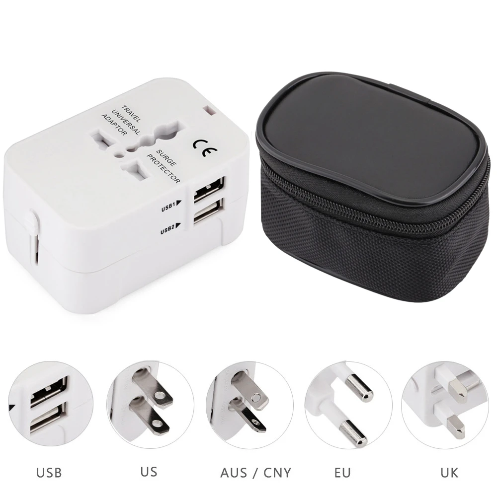 Многофункциональный Travel Adapter международных Plug Dual Зарядка через usb Порты и разъёмы