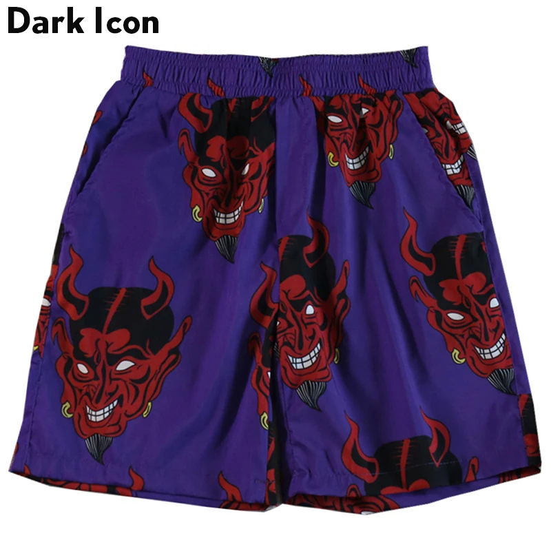 Шорты мужские пляжные с эластичным поясом принтом Dark Icon розовые фиолетовые лето