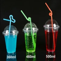 100pcslot disposable cups thicking transparent plastic drink cups tea juice coffee cup with lid with straw party supplies