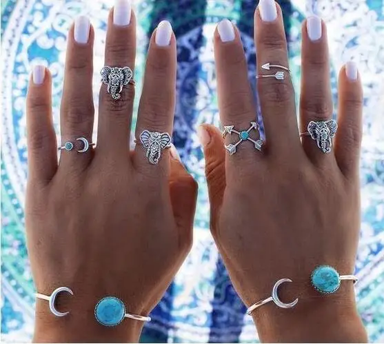 Набор Колец 6 шт./лот в стиле ретро с увеличенными геометрическими лунными