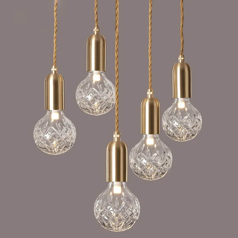 

Nordic Clear Glass Loft Led Pendant Lights G9 Bulb Restaurant Bedroom Hanging Light Fixtures Cord Adjustable 110-240V Gold