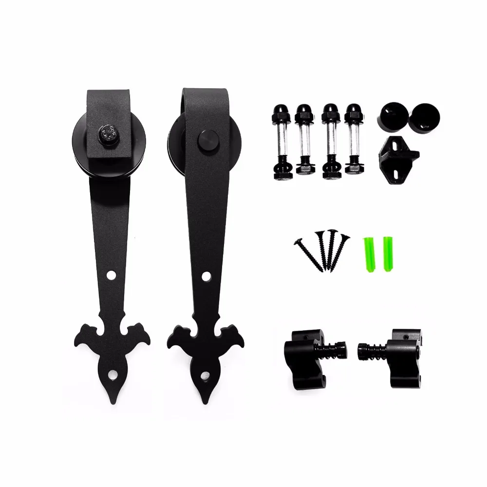 

LWZH Double/Single Sliding Barn Door Hardware (Black) Flower Arrow Shape Hangers for Closet Sliding Door