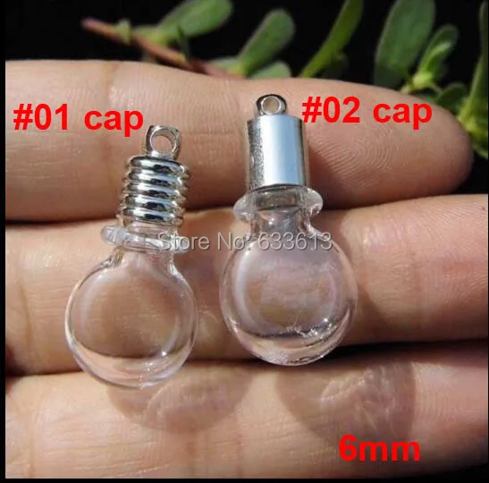

Free ship! 100set/lot 6mm flat ball round bottom glass vial pendant, rice art glass bottle with metal cap plug charm pendants