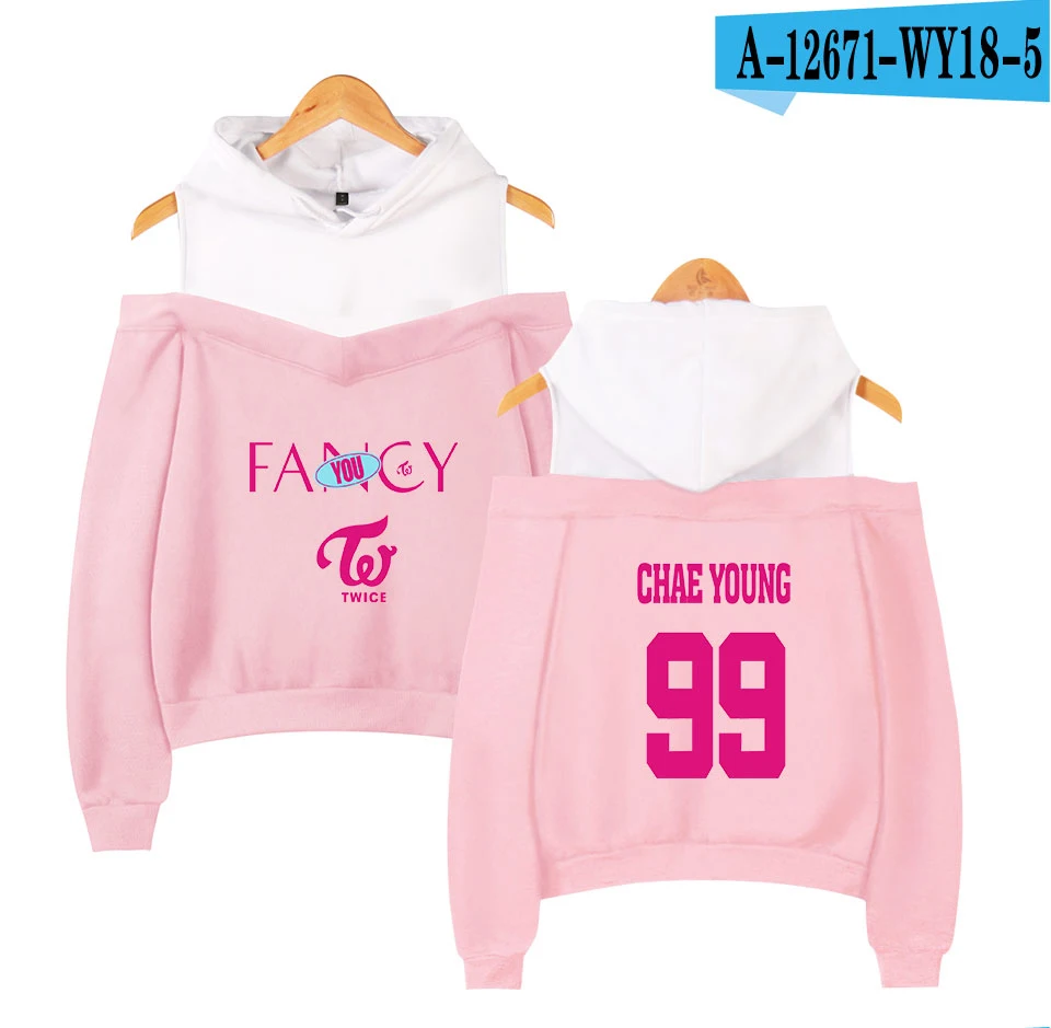 pink Twice Fancy розовые толстовки женские летние Harajuku с открытыми плечами модная толстовка, худи в Корейском стиле женская одежда Kawaii Kpop - Цвет: pink