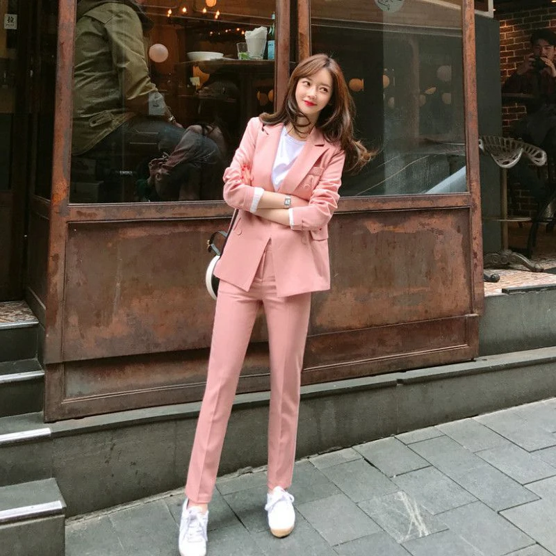 Женский брючный костюм Harajuku однотонный двубортный пиджак повседневный из двух