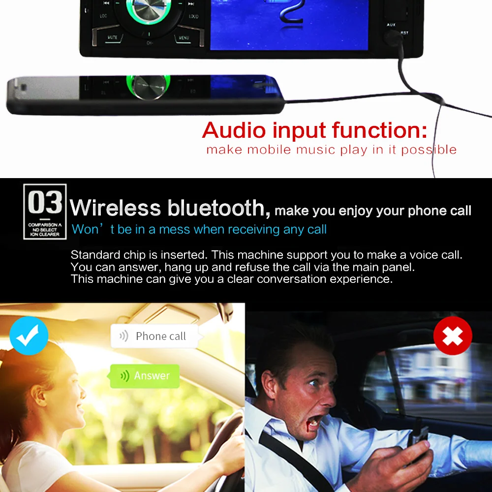 Автомагнитола 4,1 дюймов аудио стерео AUX USB FM радио станция Bluetooth Авторадио с камерой заднего вида дистанционное управление