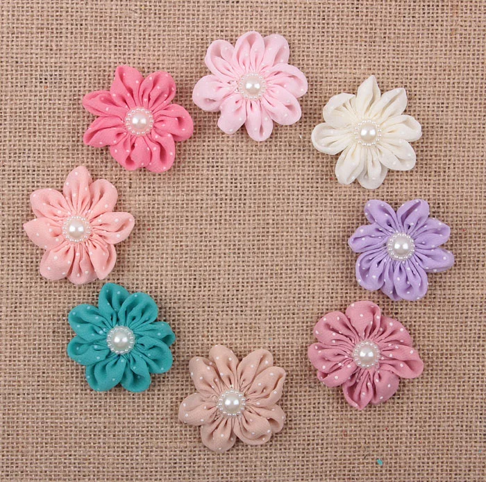 Yundfly 10pcs Dot Flower with Faux Pearl For Baby Infant Headbands Girls Hair Accessories Children Headwear Baby Accessories
