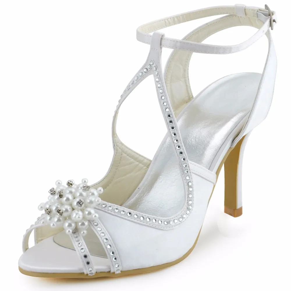 Летние босоножки женские свадебные туфли цвета слоновой кости с жемчугом