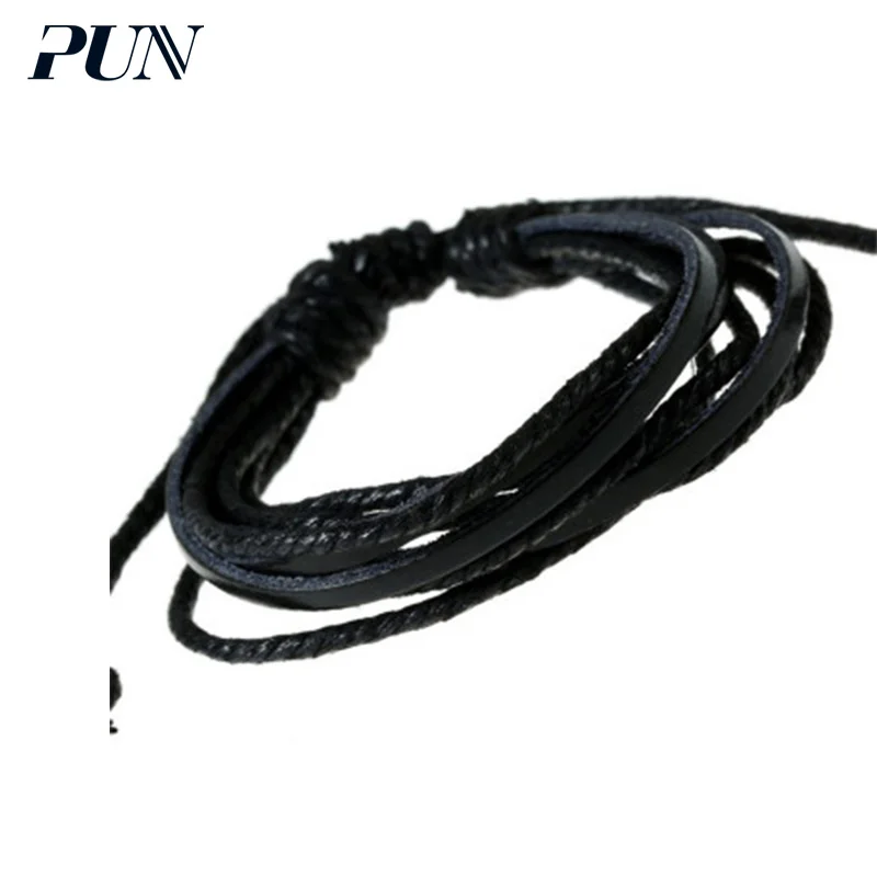 PUN punk braclet, мужские браслеты,, аксессуары для женщин, пара, очаровательный кожаный плетеный персонализированный браслет для мужчин, мужчин, женщин, femme - Окраска металла: black