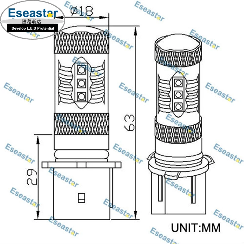 2 шт./лот eseastar супер яркость 80 Вт Высокая мощность led P13W противотуманные