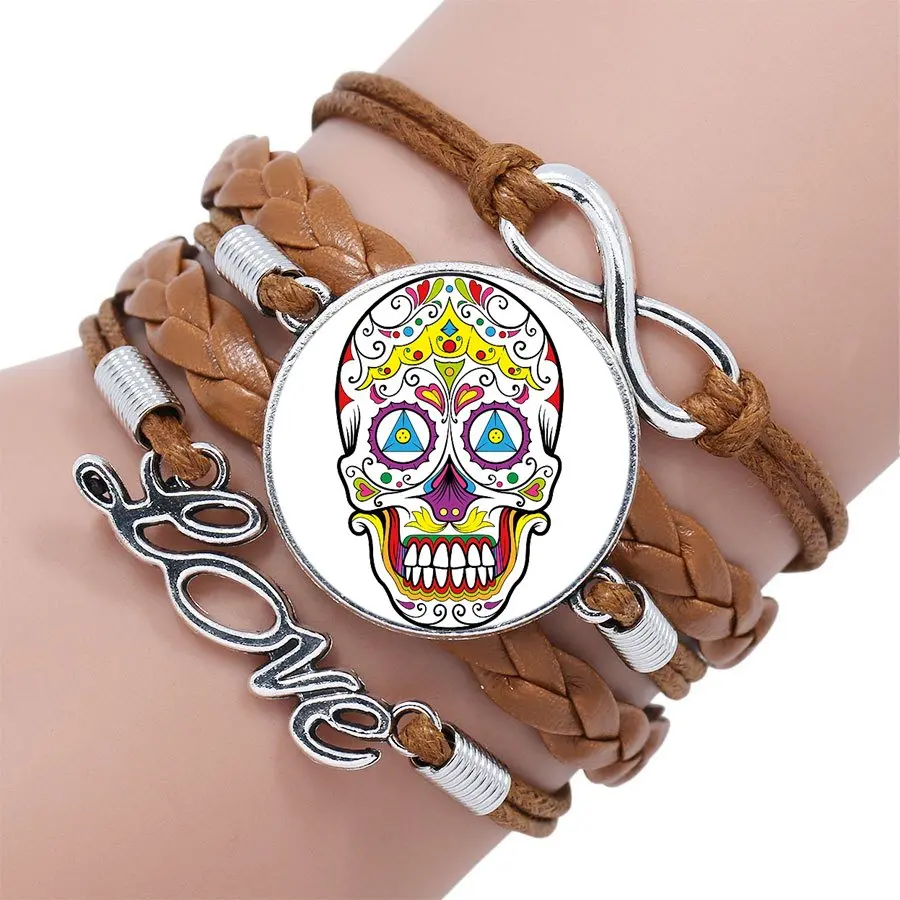 Женский Многослойный кожаный браслет со вставками стекла кабошон винтажный