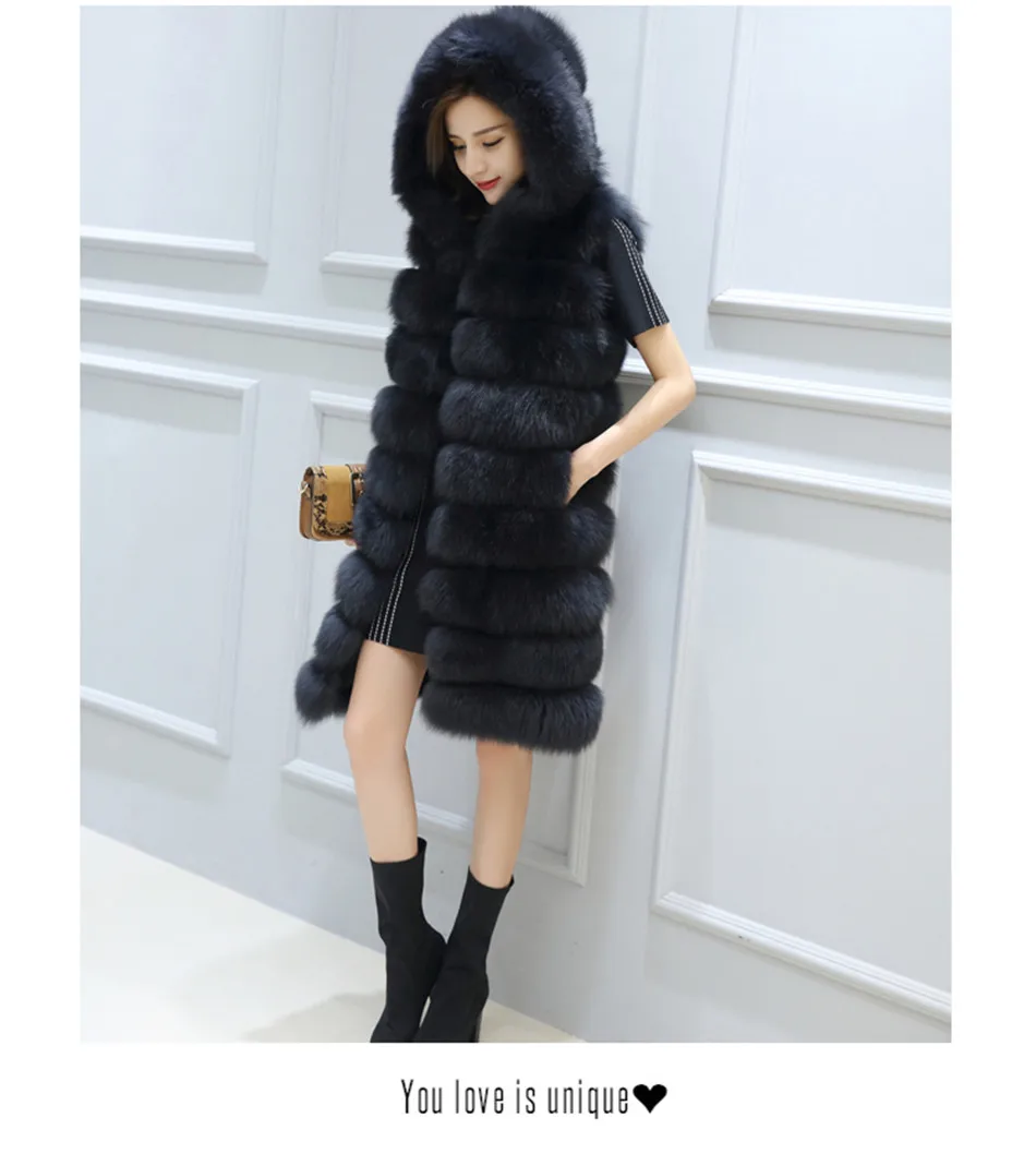 Женский Длинный жилет из натурального Лисьего меха с капюшоном|real fox fur vest|fox vestfox