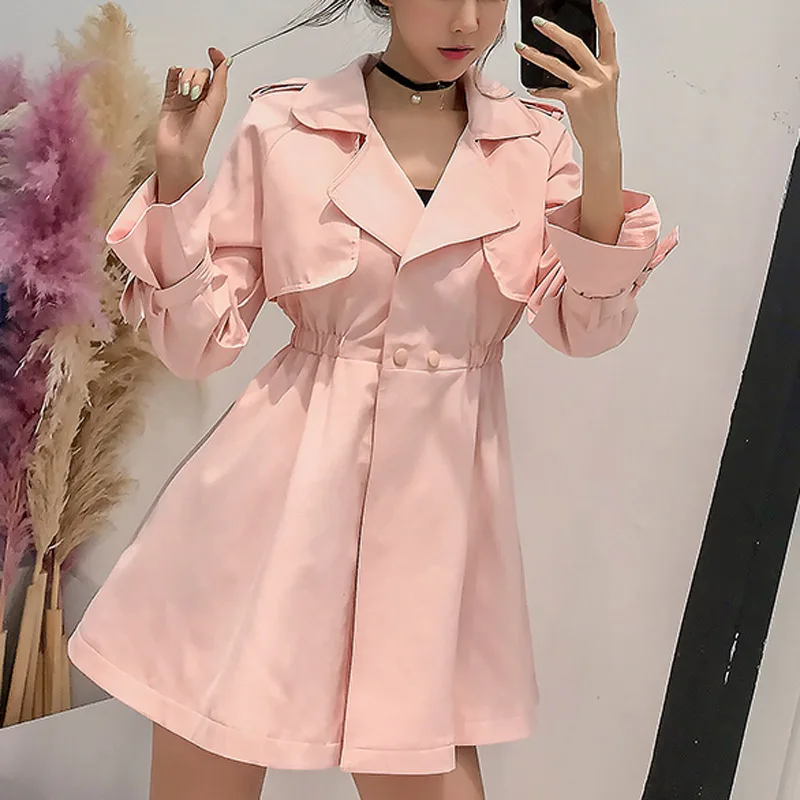 PERHAPS U women outwear casual solid single button pink khaki short coats trench notch collar C0028 |