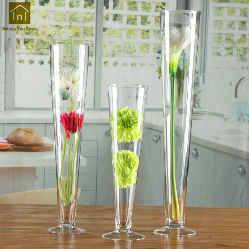 Высокая стеклянная ваза нордическая Свадебная прозрачная высокая стеклянные