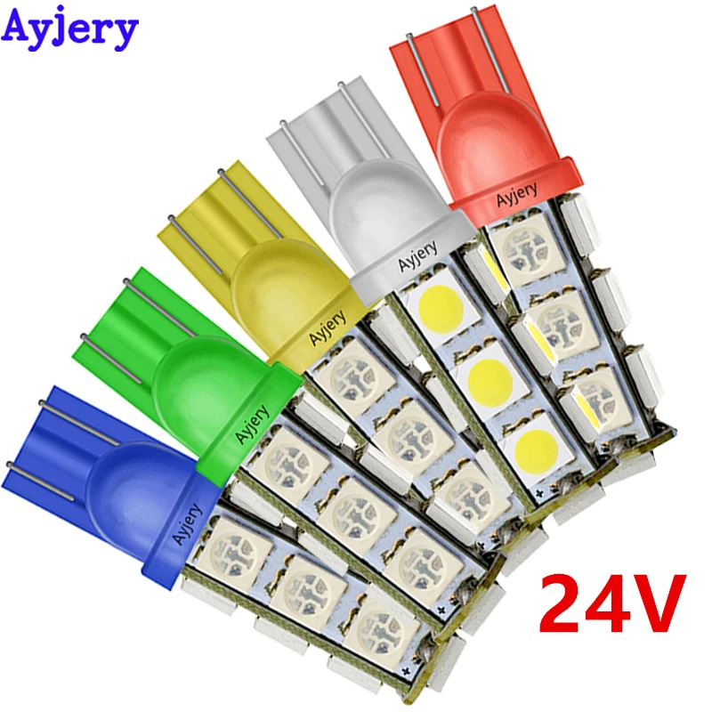 

AYJERY 300Pcs/lot DC 24V T10 5050 13 SMD W5W 194 168 Led Wedge Side Bulbs Instrument Lamp White Clearance Light Parking Lights