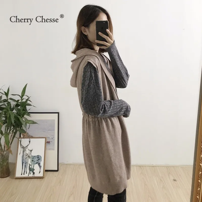 Cherry Chesse Harajuku жилет с кулиской одноцветное для женщин капюшоном Открыть стежка