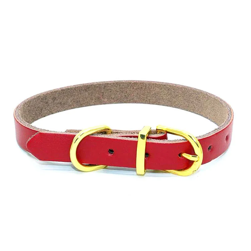 Soft Real Leather Pet Small Dog Cat Collar with Golden Buckle Simple Fashion Design Necklace for Kitten and Puppies | Дом и сад