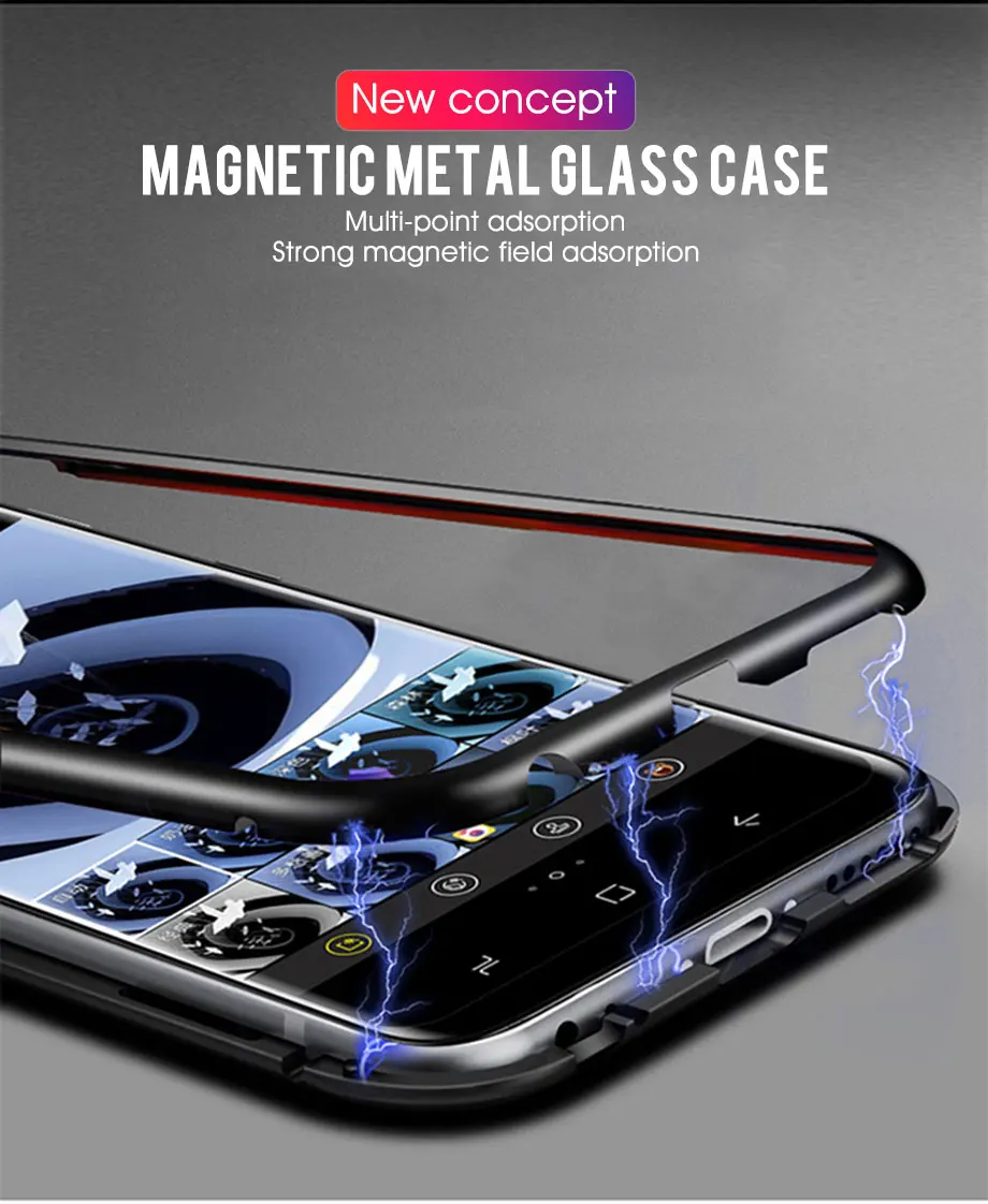 Металлический магнитный чехол для samsung Galaxy S8, S9, S10 Plus, закаленное стекло для samsung Note8, Note9, S10E, задняя крышка на магните, чехол s