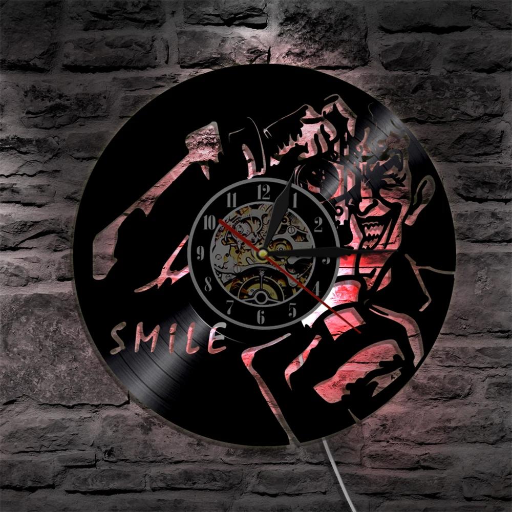 Настенные часы Joker Smile с виниловой пластиной светодиодная подсветка винтажный