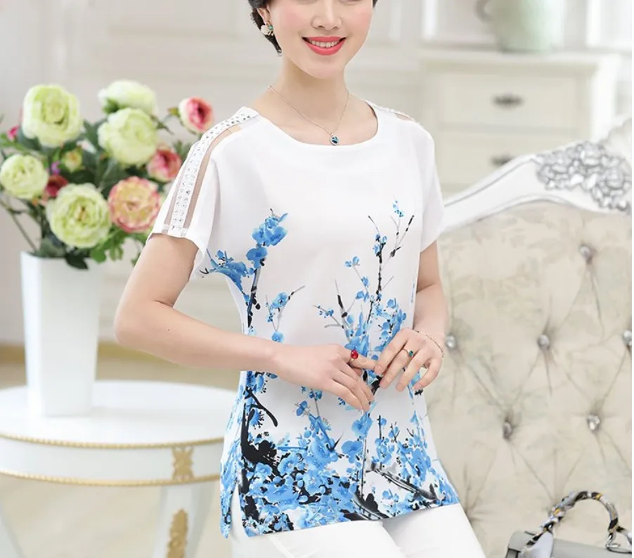 Chiffon blouses 2017 new women summer blouse shirt vintage floral Print casual tops blusa camisas chemise femme plus size 4XXXXL |