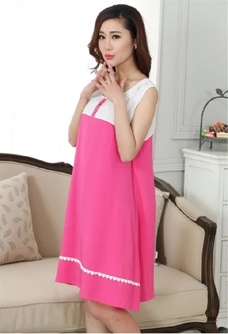 100% Бренд Женщин хлопка рубашка без рукавов ночную рубашку шею над коленом