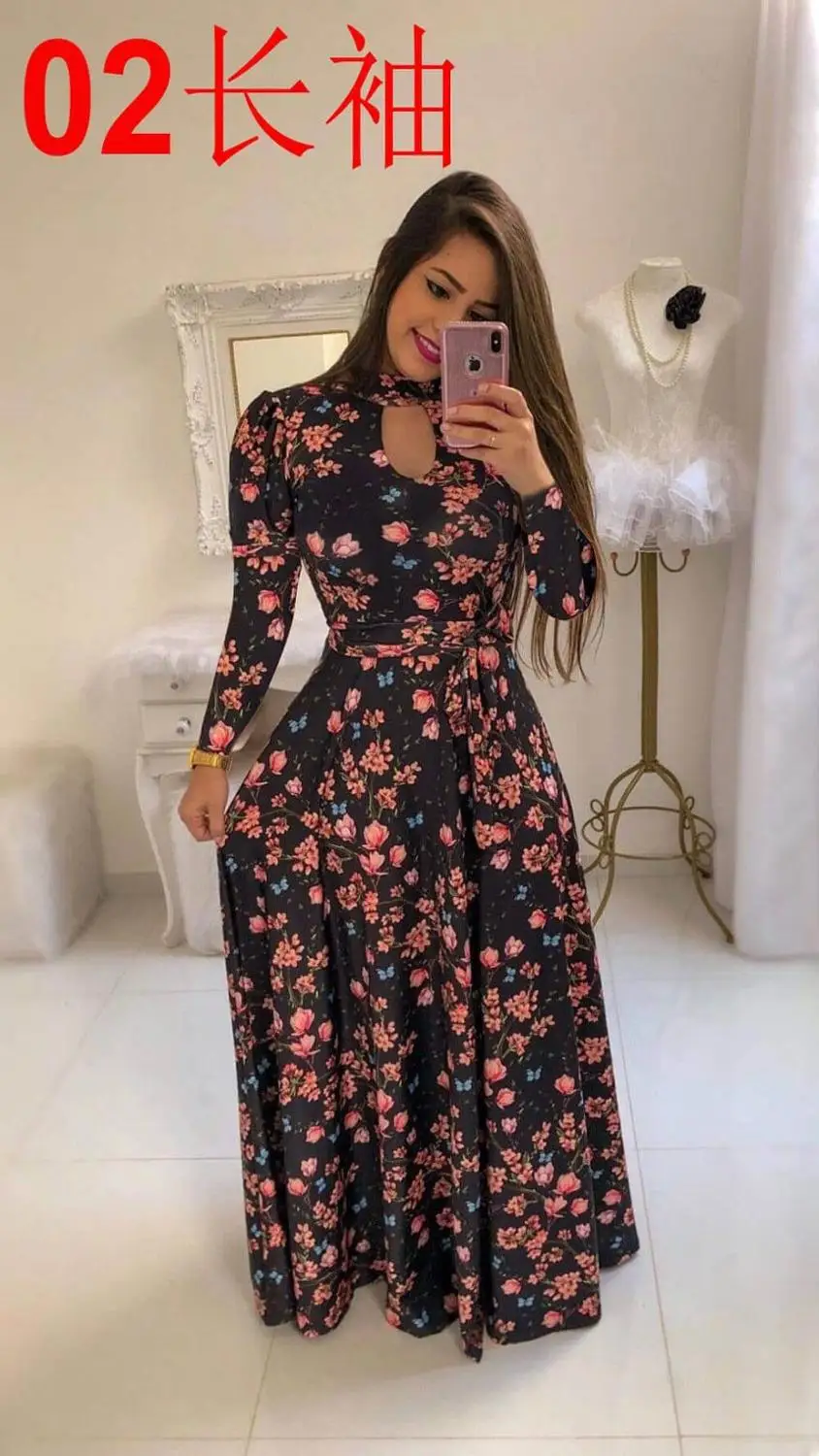 long sleeve 2 По сравнению с Размеры Повседневное Для женщин летнее платье из набивной ткани роковой вечерние платья Для женщин пуловер размера плюс уличная длинное Бандажное Макси платье - Цвет: long sleeve 2