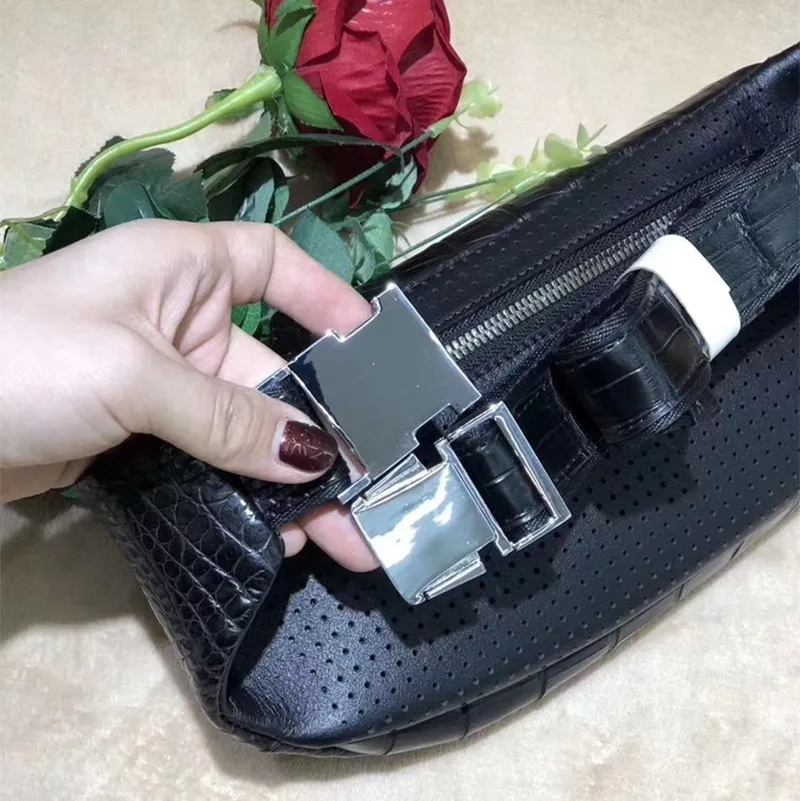 Натуральная крокодиловая кожа живота застежка-молния Мужская маленькая Повседневная поясная сумка из натуральной кожи аллигатора Мужская нагрудная сумка-мессенджер