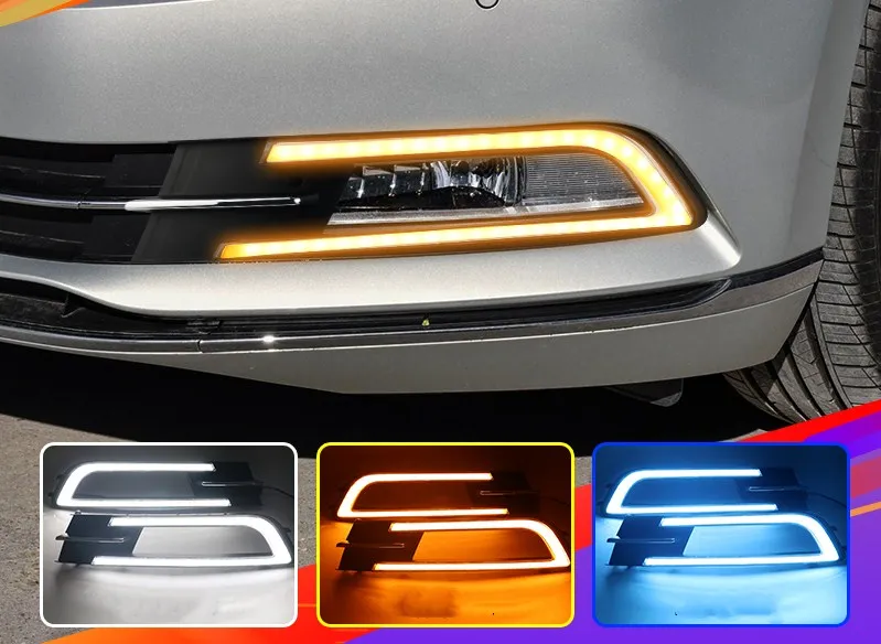 EOsuns led drl Дневной ходовой светильник для Volkswagen Passat b8 с желтыми поворотниками и синим ночным ходовым светильник
