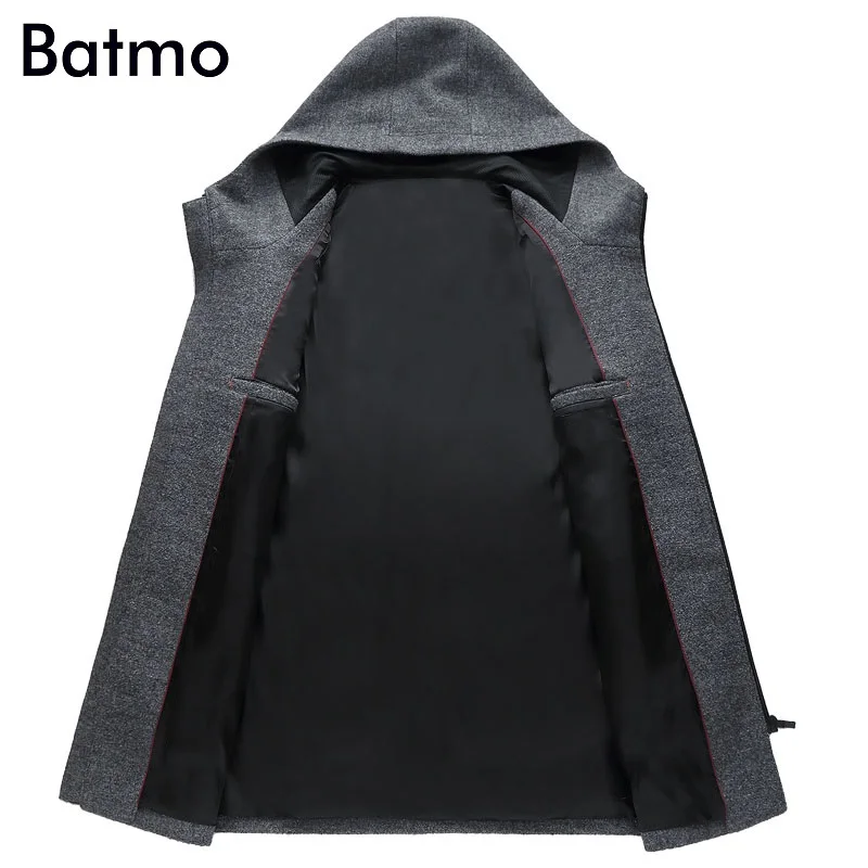 BATMO Новое поступление осень и зима высокое качество шерсть с капюшоном черный плащ для мужчин, мужские шерстяные куртки, зимнее пальто 1812