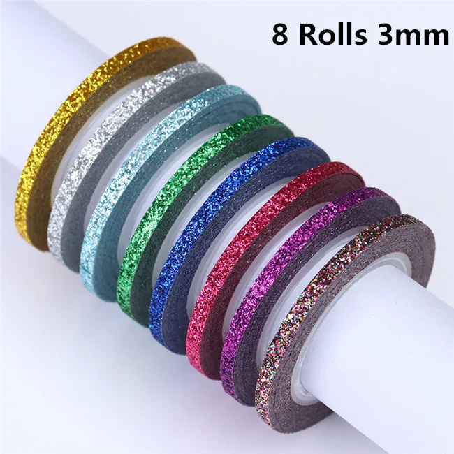 8 Rolls 3mm Matte Матовые блестящие полоски для ногтей набор 2 мм Линия многоцветный инструмент для укладки дизайн ногтей перевод рисунка наклейки для ногтей набор - Цвет: 8 Rolls 3mm Matte